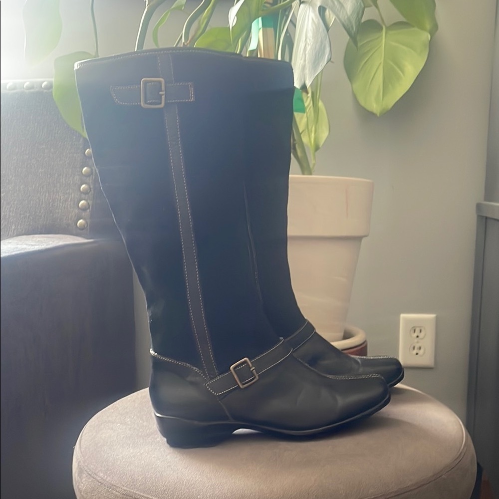 Naturalizer Black Jadis Suede Boots with Side Buckles Women's 8